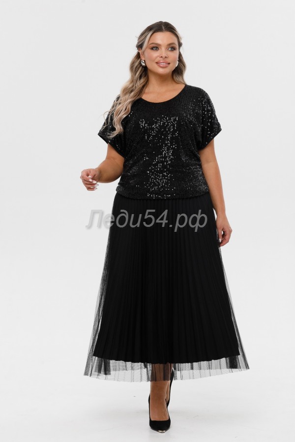 Юбка [Арт. 1633-40-02-02] гофре с сеткой